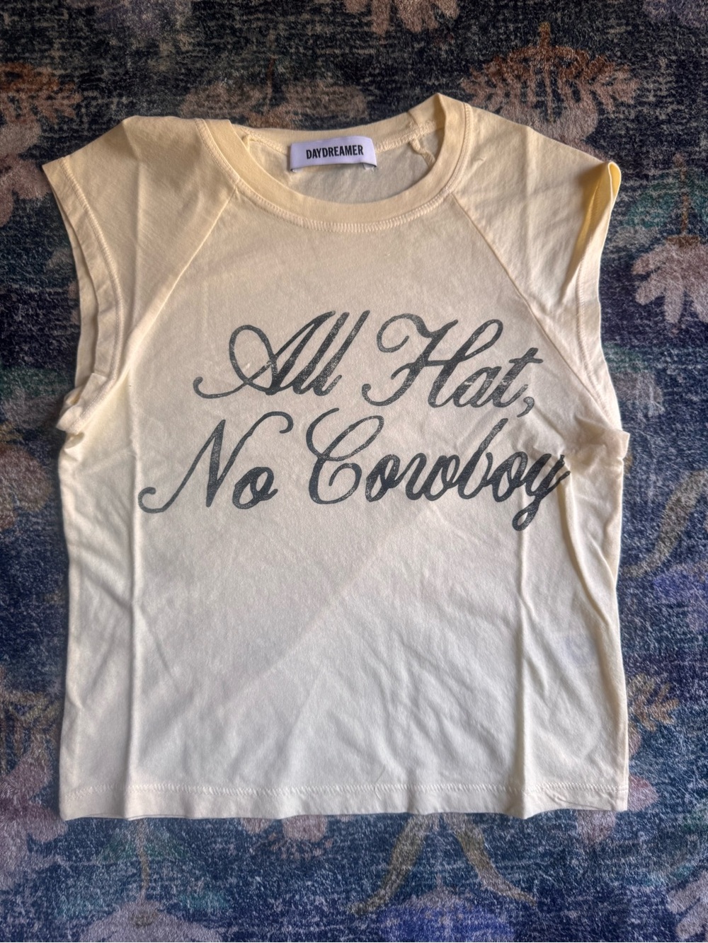 Daydreamer Beige Off White 'All Hat, No Cowboy' Graphic Tank